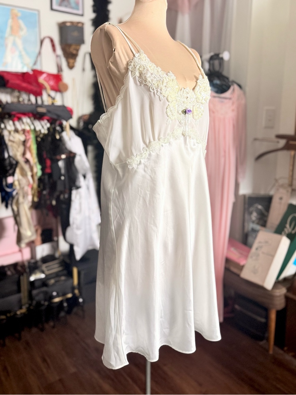 Vintage 1990’s Women's Lace-Trim Slip Dress